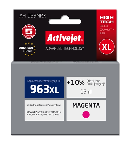 Picture of Activejet AH-963MRX Ink (replacement for HP 963XL 3JA28AE; Premium; 1760 pages; 25 ml, magenta)
