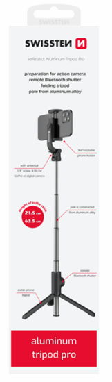 Picture of Selfie kāts Swissten Bluetooth Selfie Stick Aluminum Tripod