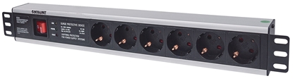 Attēls no Intellinet 19" 1.5U Rackmount 6-Way Power Strip - German Type", With On/Off Switch and Surge Protection, 3m Power Cord
