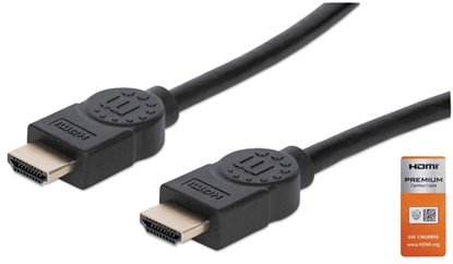 Picture of Manhattan HDMI Cable with Ethernet, 4K@60Hz (Premium High Speed), 5m, Male to Male, Black, Equivalent to HDMM5MP, Ultra HD 4k x 2k, Fully Shielded, Gold Plated Contacts, Lifetime Warranty, Polybag