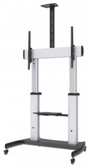 Picture of Manhattan TV & Monitor Mount, Trolley Stand, 1 screen, Screen Sizes: 60-100", Silver/Black, VESA 200x200 to 800x600mm, Max 100kg, Height adjustable 1200 to 1685mm, Camera and AV shelves, Aluminium, LFD, Lifetime Warranty