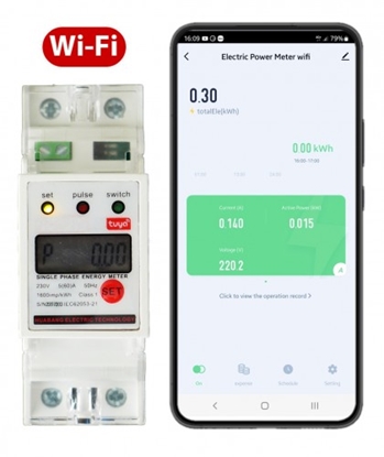 Picture of Wi-Fi Vienfāzes elektrības skaitītājs ar iesl./izsl. Releju | iOS, Android App TUYA | 50A | DIN