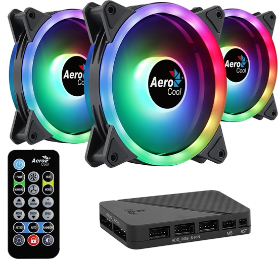 Picture of Aerocool DUO12PRO Kit 3xFan 12cm ARGB LED Dual Ring Antivibration 6 Pins Black