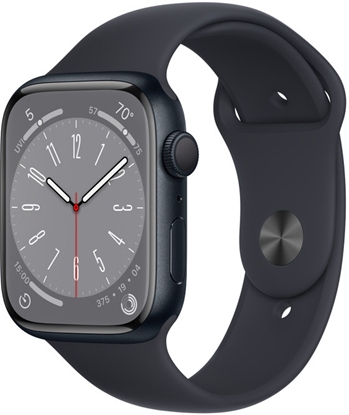 Picture of Apple Watch Series 8 45mm, Smart watches, GPS (satellite), Retina LTPO OLED, Touchscreen, Heart rate monitor, Waterproof, Bluetooth, Wi-Fi, Midnight, Midnight