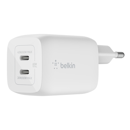 Attēls no Belkin BOOST Charger 2xUSB-C 65W Charg.PD 3.0 PPS wt. WCH013vfWH