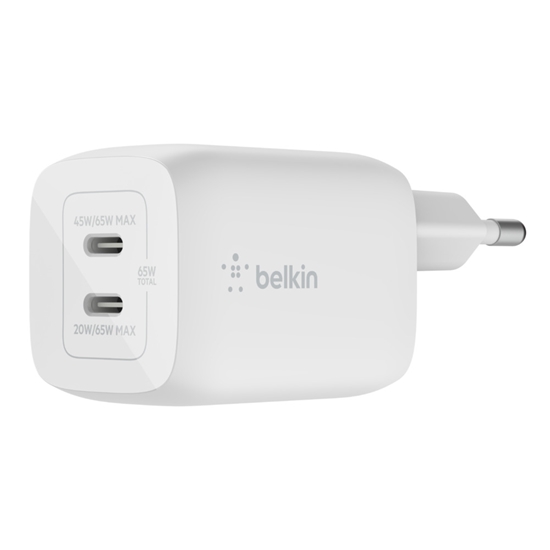Изображение Belkin BOOST Charger 2xUSB-C 65W Charg.PD 3.0 PPS wt. WCH013vfWH
