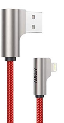 Attēls no CB-AL01 Red OEM nylonowy kabel USB - Lightning | 2m | wtyki 90 stopni | certyfikat MFi