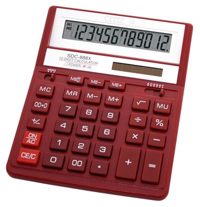 Picture of CITIZEN CALCULATOR OFFICE SDC-888XRD, 12-DIGIT, 203X158MM, RED