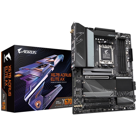 Picture of Gigabyte X670 AORUS ELITE AX Motherboard - Supports AMD Ryzen 8000 Series AM5 CPUs, 16*+2+2 Phases Digital VRM, up to 8000MHz DDR5 (OC), 1xPCIe 5.0 + 4xPCIe 4.0 M.2, Wi-Fi 6E, 2.5GbE LAN, USB 3.2 Gen2