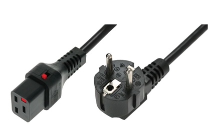 Picture of Kabel połączeniowy zasilający blokada IEC LOCK 3x1,5mm2 Schuko kątowy/C19 prosty M/Ż 2m czarny