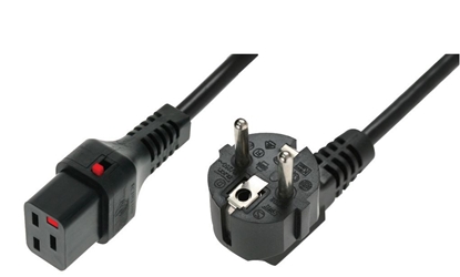 Picture of Kabel połączeniowy zasilający blokada IEC LOCK 3x1,5mm2 Schuko kątowy/C19 prosty M/Ż 2m Czarny