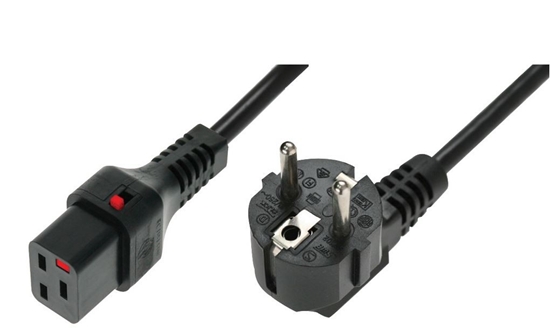 Изображение Kabel połączeniowy zasilający blokada IEC LOCK 3x1,5mm2 Schuko kątowy/C19 prosty M/Ż 2m Czarny