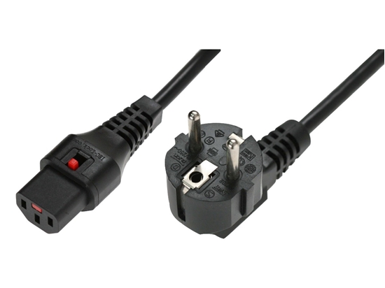 Изображение Kabel połączeniowy zasilający blokada IEC LOCK 3x1mm2 Schuko kątowy/C13 prosty M/Ż 1,5m Czarny