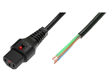 Изображение Kabel zasilający do zarobienia blokada blokada IEC LOCK 3x1mm2 OPEN/C13 prosty M/Ż 2m czarny