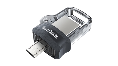 Attēls no SanDisk Ultra Dual m3.0 USB flash drive 256 GB USB Type-A / Micro-USB 3.2 Gen 1 (3.1 Gen 1) Black, Silver, Transparent