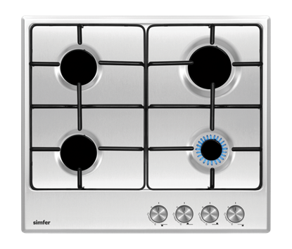 Изображение Simfer | H6.400.VGRIM | Hob | Gas | Number of burners/cooking zones 4 | Rotary knobs | Stainless Steel