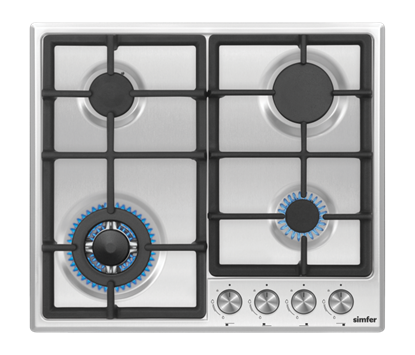 Attēls no Simfer | H6.406.VGWIM | Hob | Gas | Number of burners/cooking zones 4 | Rotary knobs | Stainless Steel