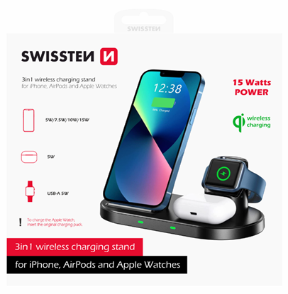 Изображение Swissten Wireless Charger 3in1 Stand 15W