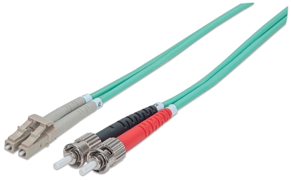 Изображение Intellinet Fiber Optic Patch Cable, OM3, ST/LC, 5m, Aqua, Duplex, Multimode, 50/125 µm, LSZH, Fibre, Lifetime Warranty, Polybag
