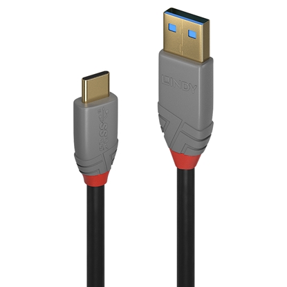 Attēls no Lindy 1m USB 3.1 Type A to C Cable, 5A PD, Anthra Line