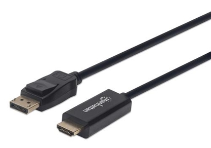 Attēls no Manhattan DisplayPort 1.2 to HDMI Cable, 4K@60Hz, 1m, Male to Male, DP With Latch, Black, Not Bi-Directional, Three Year Warranty, Polybag