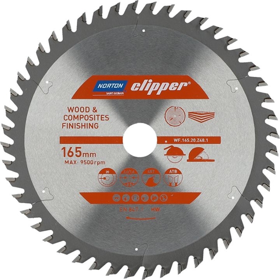Изображение Norton Clipper NORTON PIA TARCZOWA 165mm x 20mm x 48z DREWNO I KOMPOZYTY ATB (2,6 / 1,6) N70184608090