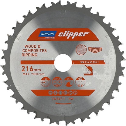 Изображение Norton Clipper NORTON PIA TARCZOWA 216mm x 30mm x 24z DREWNO I KOMPOZYTY ATB Neg (2,8 / 1,8) N70184608056