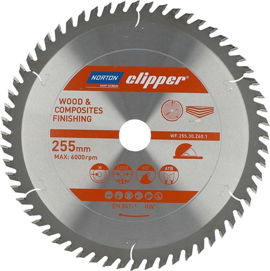 Picture of Norton Clipper NORTON PIA TARCZOWA 255mm x 30mm x 60z DREWNO I KOMPOZYTY ATB (3,2 / 2,2) N70184608113