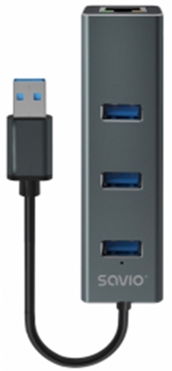 Picture of USB Centrmezgls Savio 3-port USB-A 3.1 Gen 1 Hub with RJ-45 Gigabit Ethernet