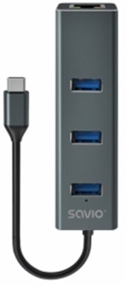 Attēls no USB Centrmezgls Savio 3-port USB-C 3.1 GEN 1 hub with RJ-45 Gigabit Ethernet