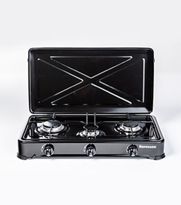 Picture of Adjustable gas cooker 3 zones Ravanson K-03TB Black, White Countertop 60 cm