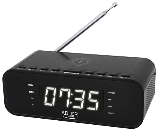 Picture of Adler Alarm Clock with Wireless Charger AD 1192B AUX in, Black, Alarm function