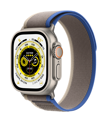 Attēls no Apple Watch Ultra GPS + Cellular MQFV3EL/A 49mm, Retina LTPO OLED, Touchscreen, Heart rate monitor, Waterproof, Bluetooth, Wi-Fi, Blue/Gray