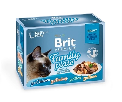 Attēls no BRIT Premium Cat Pouch Gravy Fillet Family Plate - wet cat food - 12 x 85g