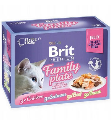 Attēls no BRIT Premium Cat Pouch Jelly Fillet Family Plate - wet cat food - 12 x 85g