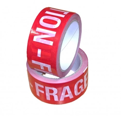 Attēls no Brīdinājuma lente CAUTION FRAGILE sarkana ar baltu apdruku 48mmx60m