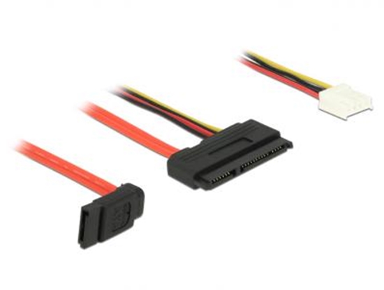 Picture of Cable SATA 6 Gbs 7 pin receptacle + Floppy 4 pin power receptacle (5 V + 12 V)  SATA 22 pin receptacle straight 30 cm