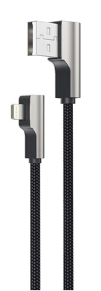 Attēls no CB-AL04 Czarny OEM nylonowy kabel USB - Lightning | 1m | wtyki 90 stopni | certyfikat MFi