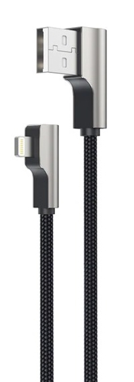 Изображение CB-AL04 Czarny OEM nylonowy kabel USB - Lightning | 1m | wtyki 90 stopni | certyfikat MFi