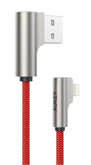 Изображение CB-AL04 Czerwony OEM nylonowy kabel USB - Lightning | 1m | wtyki90 stopni | certyfikat MFi