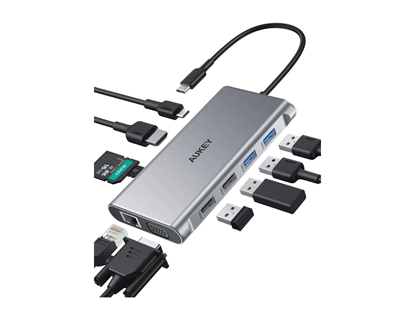 Picture of CB-C89 aluminiowy Hub USB-C | 10w1 | RJ45 Ethernet 10/100/1000Mbps | 4xUSB | HDMI 4k@30Hz | SD i microSD | USB-C Power Delivery 100W