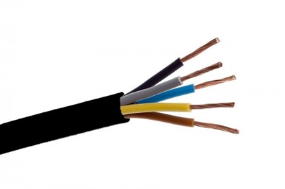 Attēls no CYKY 5x4 elektrības kabelis ar vara monolītu dzīslu. Paredzēts lietošanai ārtelpās.