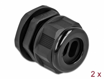 Attēls no Delock Cable Gland PG21 for flat cable with two cable entries black 2 pieces