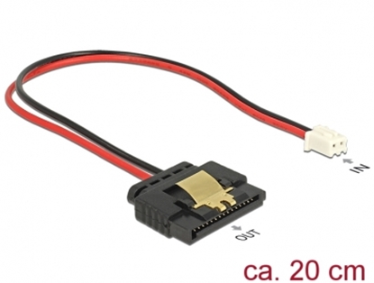Attēls no Delock Cable Power 2 pin female > 1 x SATA 15 pin receptacle (5 V) metal clip 20 cm