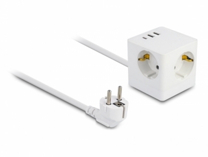 Picture of Delock Extension Socket Cube 3-way with childproof lock and USB charger, 1.5 m cable, white