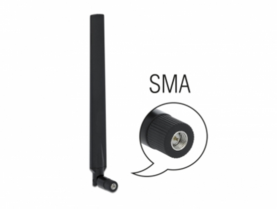 Picture of Delock LTE Antenna SMA plug 1.9 - 2.3 dBi omnidirectional with tilt joint black