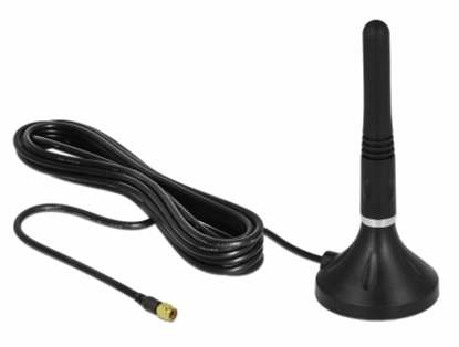 Attēls no Delock LTE Antenna SMA plug 2 - 3 dBi 11 cm fixed omnidirectional with magnetic base and connection cable RG-174 A/U 3 m outdoor