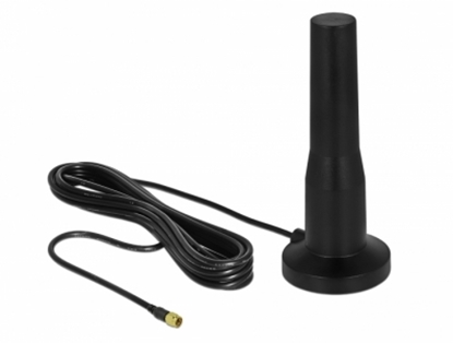 Attēls no Delock LTE Antenna SMA plug 3 - 5 dBi 12 cm fixed omnidirectional with magnetic base and connection cable RG-174 A/U 3 m outdoor