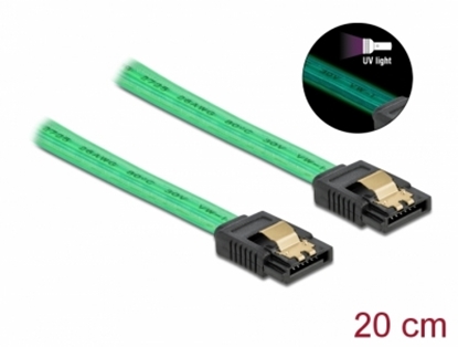 Attēls no Delock SATA 6 Gb/s Cable UV glow effect green 20 cm
