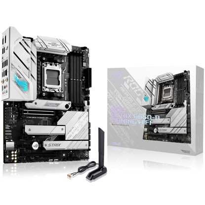 Picture of Mainboard|ASUS|AMD B650|SAM5|ATX|Memory DDR5|Memory slots 4|2xPCI-Express 4.0 1x|1xPCI-Express 4.0 16x|3xM.2|1xHDMI|1xDisplayPort|4xUSB 2.0|3xUSB 3.2|2xUSB-C|1xRJ45|5xAudio port|ROGSTRIXB650-AGAMWIFI